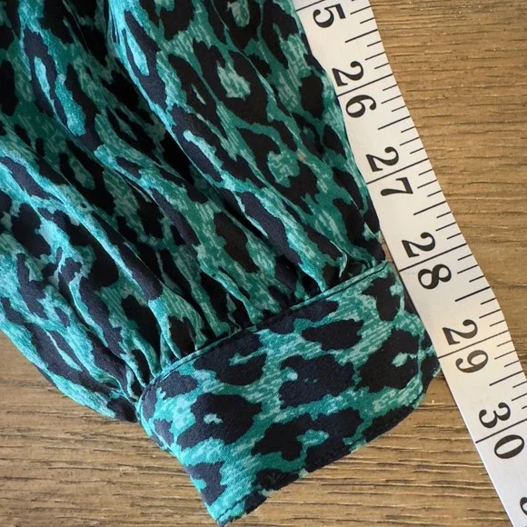 TUCKER 100% Silk Leopard Print Blouse-Aqua Green/Black-Womens Size S-Retail $295 - Picture 8 of 14